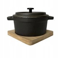 NACZYNIE DO PIECZENIA ŻELAZNE NA BAMBUSOWEJ PODSTAWCE Z POKRYWKĄ 13X10X8 CM