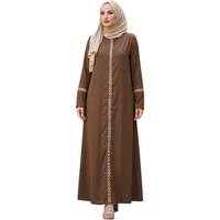 Sukienka Suknia Modlitewna Damska Maxi Haftowane Rękawy Elegancka Brązowa S