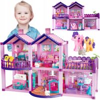 DUŻY DOMEK DLA LALEK AKCESORIA MEBELKI PIĘTROWY WILLA MEBLE FIGURKI MATADI