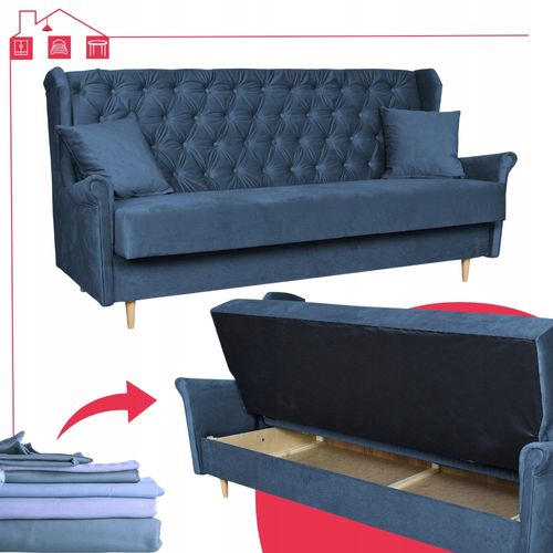 Wersalka niebieska uszak SOFA z funkcją spania welur GAJA Family Meble na Arena.pl