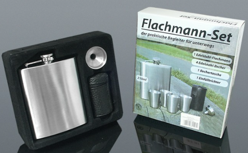 Stylowy zestaw piersiówka ze kieliszkami i lejkiem w etui na Arena.pl