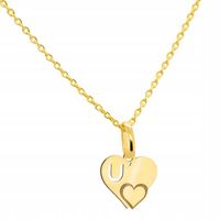 Komplet łańcuszek + złoty wisiorek zawieszka literka U w serduszku pr. 585