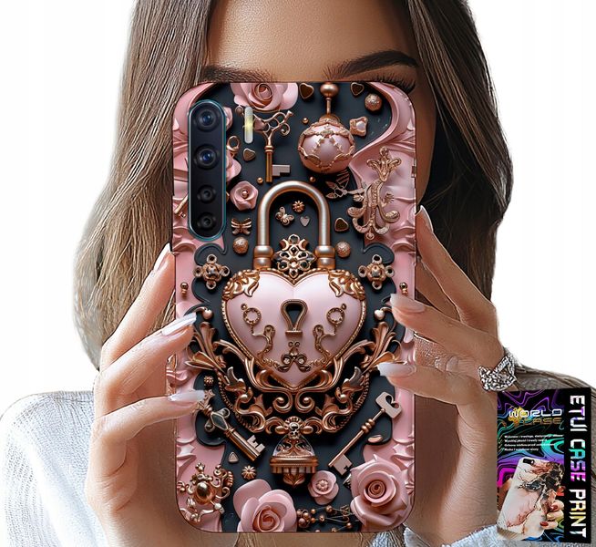ETUI DO OPPO A91 - KOBIECE, MODNE WZORY, KŁÓDKA SERCE RÓŻA zdjęcie 1