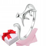 Pierścionek srebrny KOT regulowany s925 +pudełko