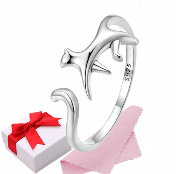 Pierścionek srebrny KOT regulowany s925 +pudełko zdjęcie 1