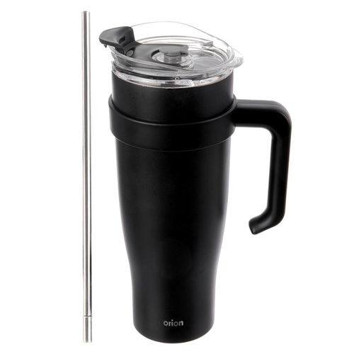 stalowy kubek termiczny termos 1200ml z rączką i słomką orion 112284 czarny na Arena.pl