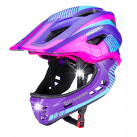 Kask rowerowy dziecięcy z odpinaną szczęką rozmiar M - fioletowo-różowy