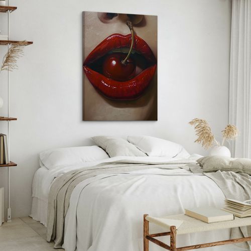 Obraz Czerwone Usta Kobiecy Portret Wiśnia Do Sypialni 60cm x 90cm na Arena.pl