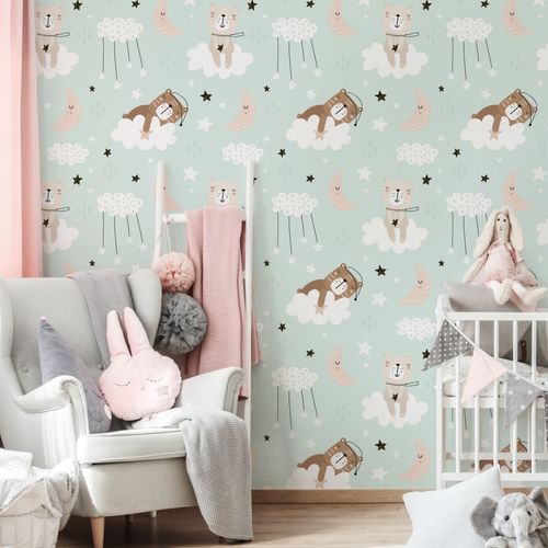 Tapeta Dla Dzieci Malowane MISIE Chmurki Gwiazdy na Arena.pl