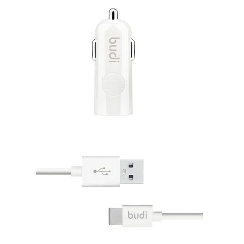Ładowarka samochodowa USB+kabel USB-C (Biały) na Arena.pl