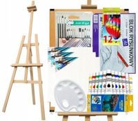 DUŻY KREATYWNY ZESTAW MALARSKI DLA DZIECI SZTALUGA AKCESORIA PĘDZLE FARBY