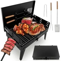 GRILL SKŁADANY TURYSTYCZNY WALIZKA PRZENOŚNYOGRODOWY WĘGLOWY BBQ +AKCESORIA