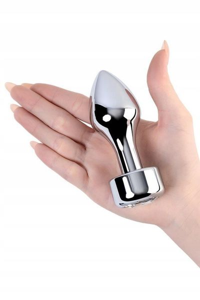 Silver anal plug TOYFA Metal with white round-shaped gem zdjęcie 3