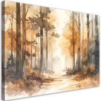 Obraz do salonu sypialni, Jesienny Mglisty Las Akwarelowy Leśny