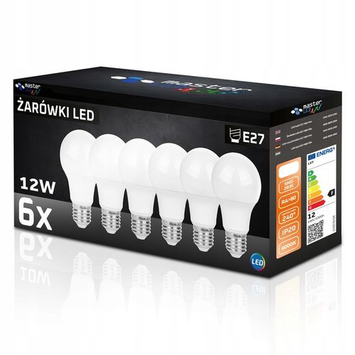 Zestaw 6x Żarówka biały neutralny 4000K LED E27 1160lm 12W kula A60 na Arena.pl