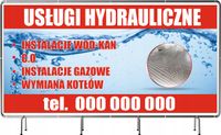 BANER REKLAMOWY 100x50cm USŁUGI HYDRAULICZNE INSTALACJE WOD-KAN twoja nazwa