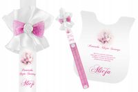 Szatka i świeca do CHRZTU biała IMIĘ DATA WZORY