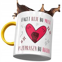 Kubek Żółty Śmieszny Facet Bije Bo Musi Prezent Z Nadrukiem Ze Zdjęciem