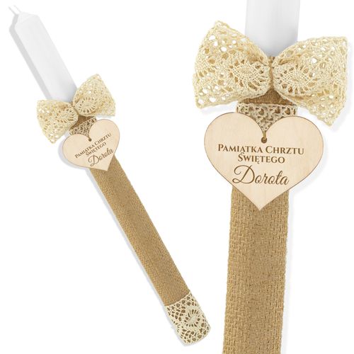 ZDOBIONA ŚWIECA do chrztu w drewnianym PUDEŁKU Z GRAWEREM pamiątka chrztu na Arena.pl