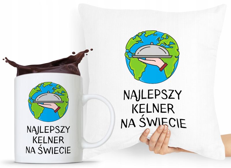 Zestaw Poduszka + Kubek Dla Kelnera Prezent Z Nadrukiem Ze Zdjęciem zdjęcie 1