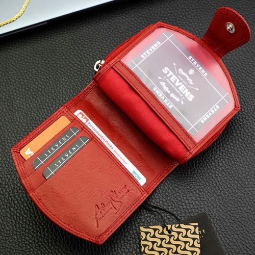 Portfel Damski Skórzany STEVENS Mały Czerwony Zapinany Portmonetka RFID na Arena.pl