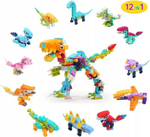 KLOCKI KONSTRUKCYJNE 12w1 DINOZAURY DINO ZABAWA KALENDARZ ADWENTOWY PREZENT na Arena.pl