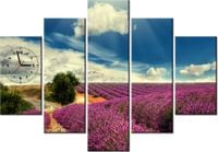 105CM 150CM ZEGAR 5 ELEM LAWENDOWY KRAJOBRAZ DRUK OBRAZ