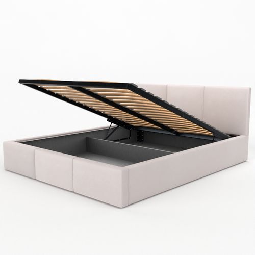 ŁÓŻKO TAPICEROWANE DO SYPIALNI 180x200 ŁÓŻKO PODWÓJNE Z POJEMNIKIEM KREMOWE na Arena.pl