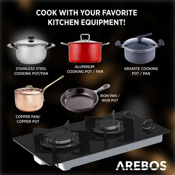 Arebos - Płyta gazowa | Szklana |Płyta kuchenna 2 palnikowa zdjęcie 11