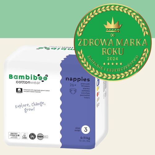 PIELUSZKI BAMBIBOO PIELUCHY COTTONWEAR r. 3 MIDI Jednorazowe 6-11kg 26szt. na Arena.pl