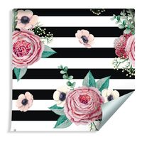 Tapeta Dekoracyjna Piękne Róże Zawilce Kwiaty Liście Paski