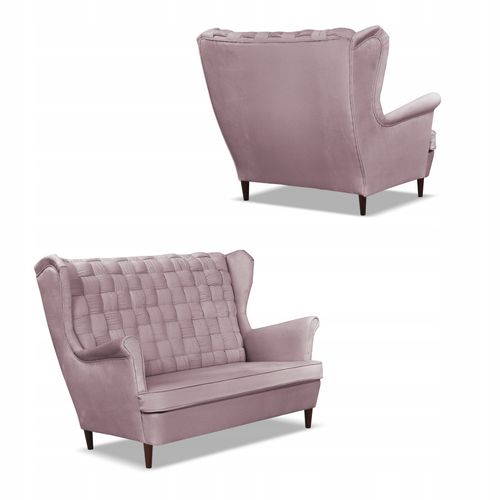 Zestaw wypoczynkowy Carol sofa fotele pufy paski różowy na Arena.pl