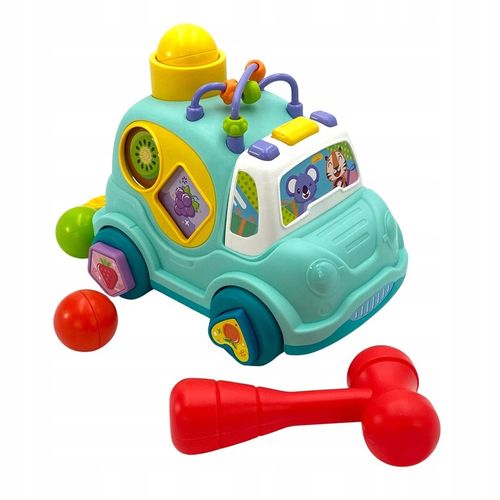 AUTO SORTER WESOŁY SAMOCHODZIK Z KLOCKAMI WBIJAK MONTESSORI LABIRYNT WOOPIE na Arena.pl