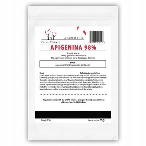 APIGENINA 25g APIGENIN CZYSTA 98% ZDROWIE MOCNA 125 PORCJI na Arena.pl