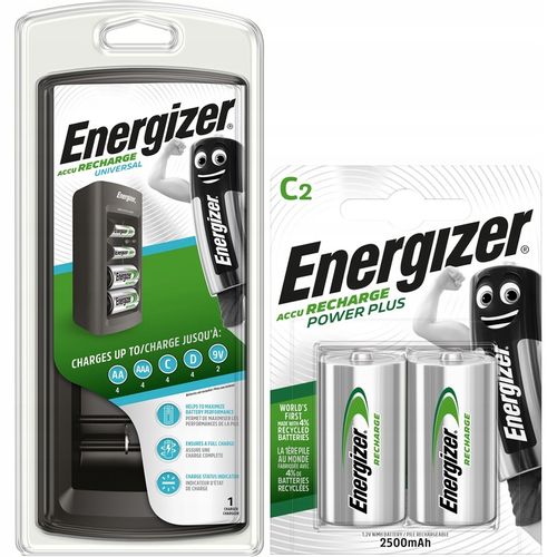 Ładowarka Energizer Universal R3 R6 R14 R20 9V + 2x Akumulatorki C 2500mAh na Arena.pl