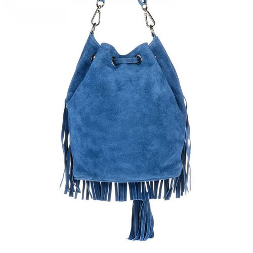 VERA PELLE torebka zamszowa listonoszka boho z ćwiekami V418 czarna na Arena.pl