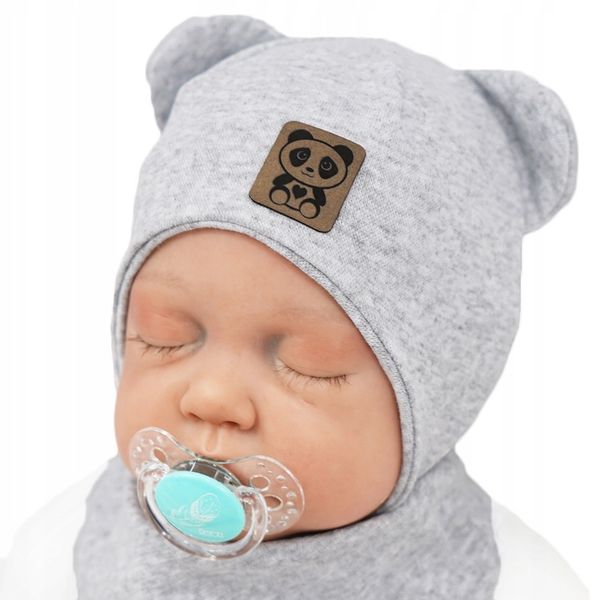 Szary komplet PANDA czapka + apaszka r.46-48 zdjęcie 1