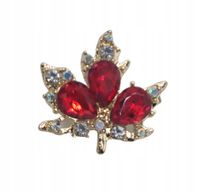 Pięknie lśniąca broszka liść klonu białe i czerwone kryształki 2,5cm