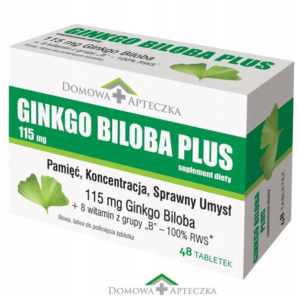 Ginkgo Biloba Complex 8 WITAMIN Witamina B6 B12 48 TABLETEK Pamięć zdjęcie 2