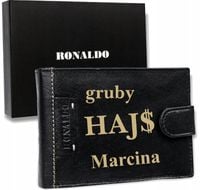 Portfel męski z grawerem napisem dedykacją PREZENT dla mężczyzny chłopaka