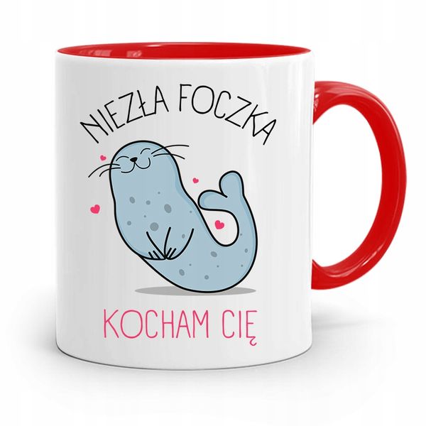 Kubek Czerwony Na Walentynki Niezła Foczka Kocham Z Nadrukiem Ze Zdjęciem zdjęcie 1