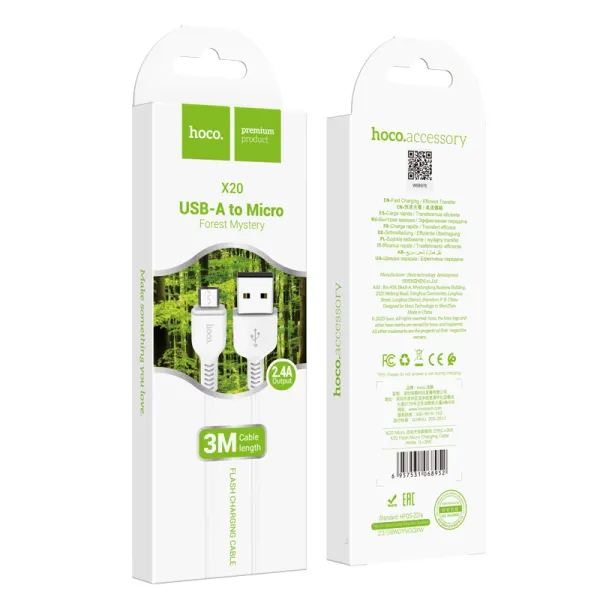 hoco kabel x20 micro usb 3.1a 3m biały zdjęcie 1