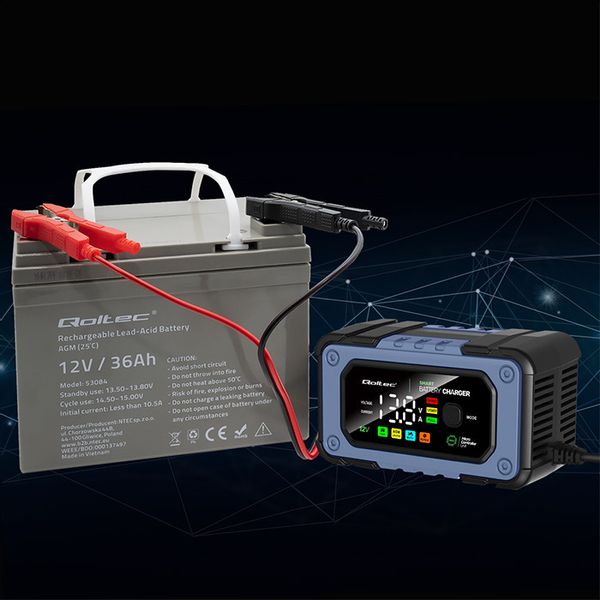 Qoltec Prostownik do akumulatora z funkcją naprawy 12V 7A LED 4 tryby zdjęcie 5