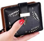 Damski mały portfel listki portmonetka skórzana  C9_CZARNY