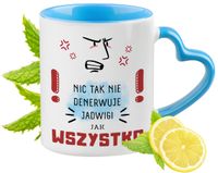 Dla Jadwigi Kubek Błękitny Z Uszkiem W Kształcie Serca Na Prezent Na Kawę