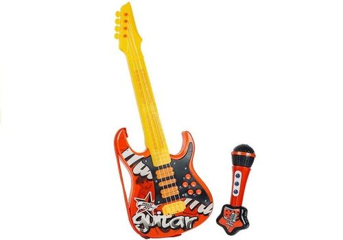 CZERWONA GITARA ELEKTRYCZNA MIKROFON STRUNY na Arena.pl
