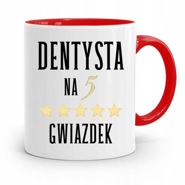 Kubek Czerwony Prezent Dentysty Na 5 Gwiazdek Z Nadrukiem Ze Zdjęciem zdjęcie 1