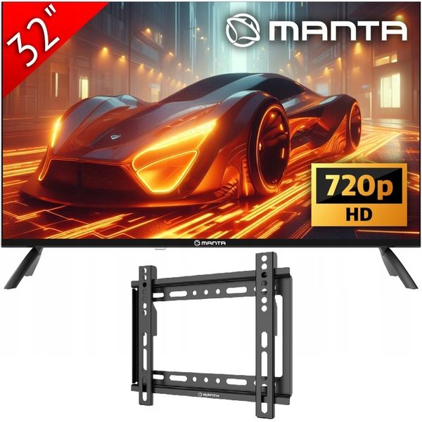 Telewizor 32 cale TV tuner dekoder DVBT2 HEVC HD USB HDMI CL+ +UCHWYT Manta zdjęcie 1