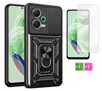 Etui pancerne do XIAOMI REDMI NOTE 12 5G Slide Ring czarny obudowa + szkło