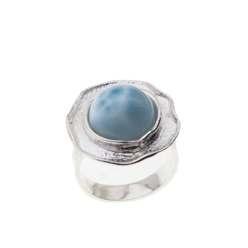 Pierścionek regulowany - okrągły Larimar w srebrze młotkowanym 13 (Średnica wewnętrzna 16,67 mm) +/- 2 rozmiary regulacji na Arena.pl